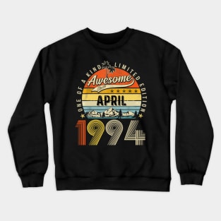 Awesome Since April 1994 Vintage 29th Birthday Crewneck Sweatshirt